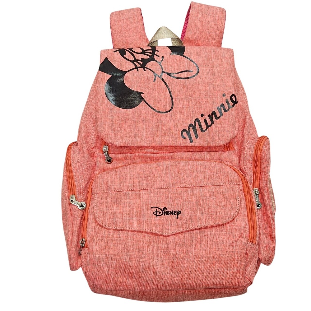 Disney Minnie Mouse Backpack Coral Pink Diaper Bag Travel‎ Organizer Insulated
